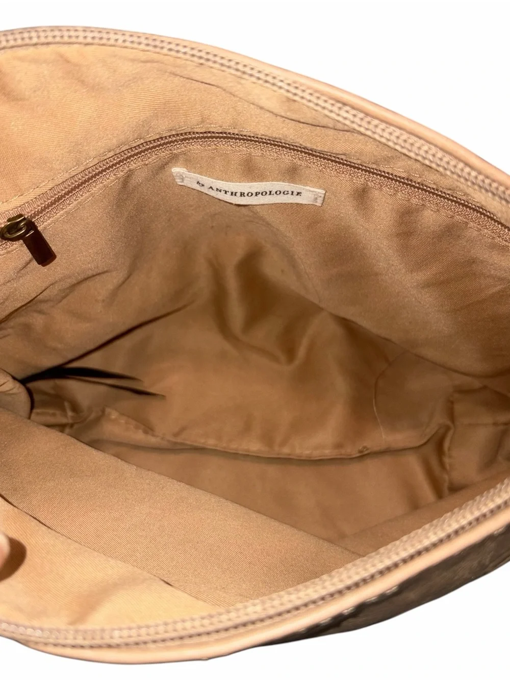 Anthropologie Taupe Faux Leather Travel Cosmetic Toiletries Bag Case
